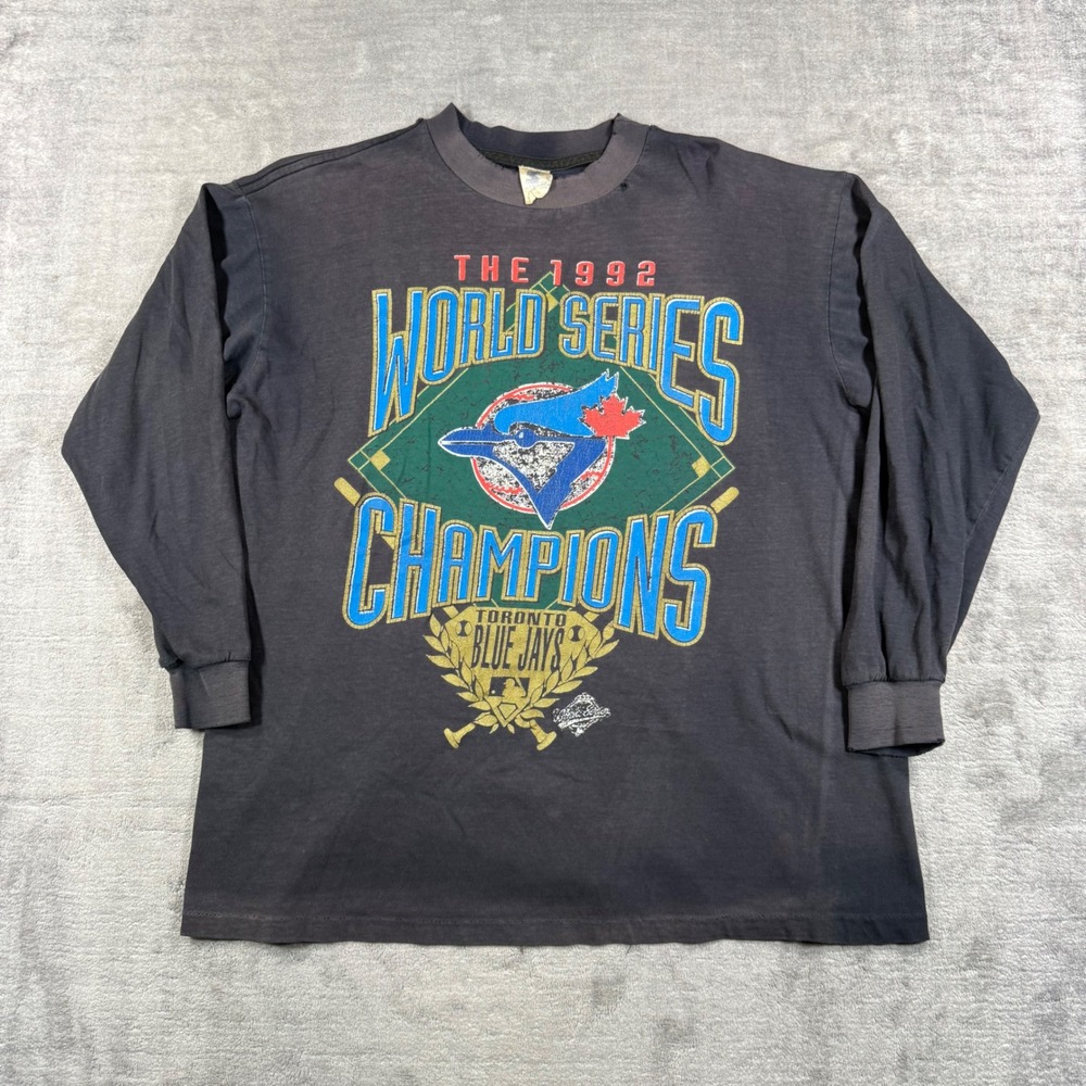 Toronto Blue Jays Shirt Mens Medium Black Vtg 1992 World Series Champions Grunge